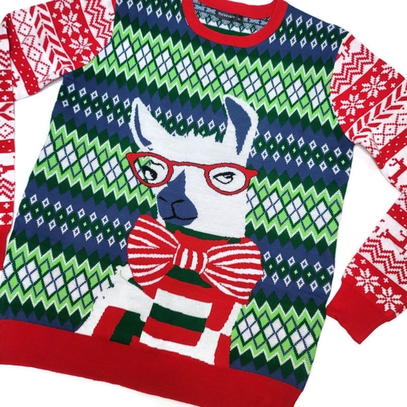 Raisevern unisex men's or women's ugly fun Christmas Llama in glasses sweater XL - Picture 3 of 6